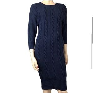 Navy Cable Knit Long Sleeve Dress